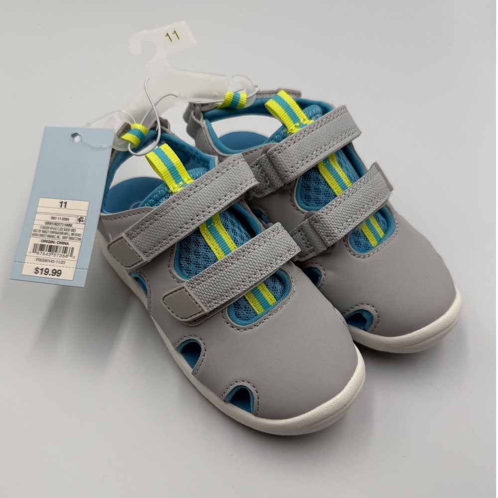 Cat & Jack Hank Toddler Boys Gray Blue Yellow Closed Toe Sandals Size 11 NWT